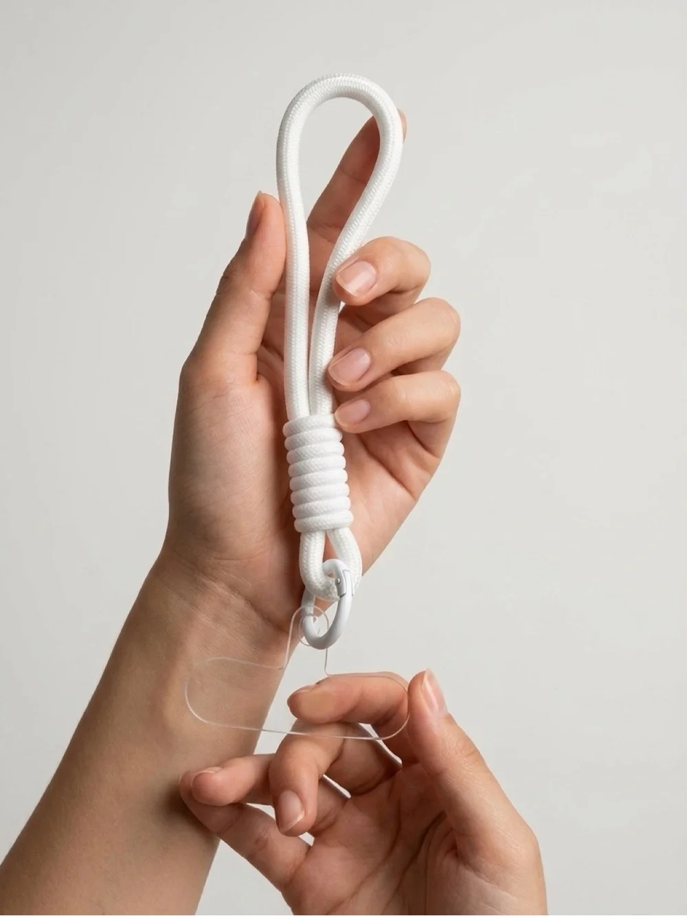 White Phone Wrist Strap Lanyard with Clear Anchor